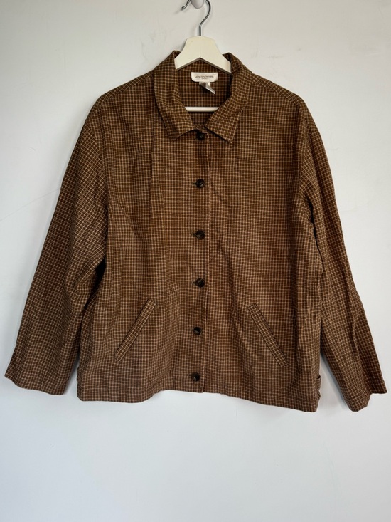 Jones New York Jackets & Blazers - Vintage Jones New York Brown Linen Cotton Blend Windowpane Button-Front Jacket
